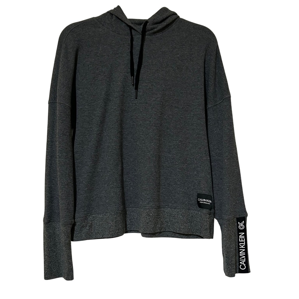 Calvin Klein Performance Hoodie, Gray, Women's L, Logo Sleeve & Hem, Fall Winter